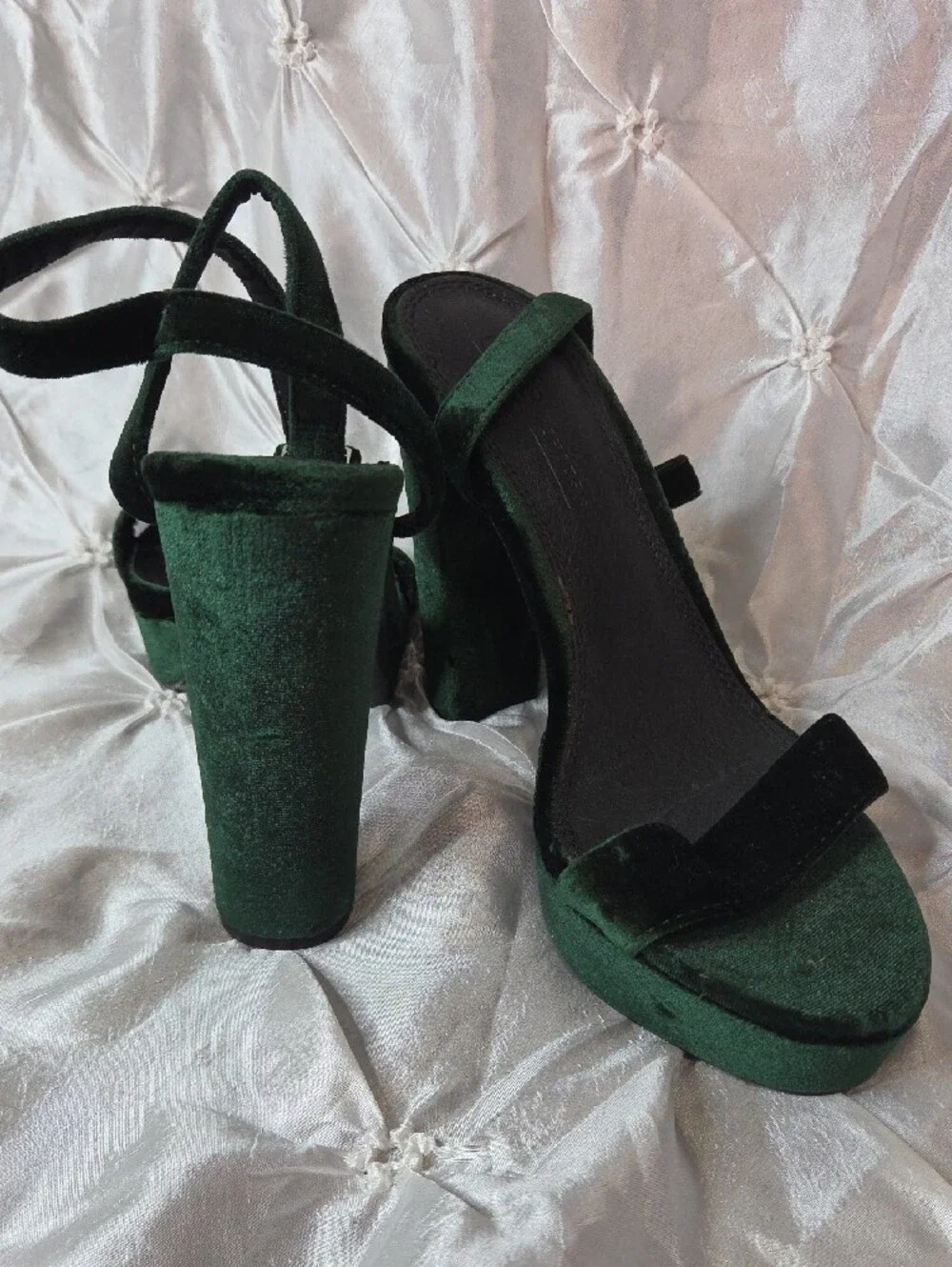 ASOS Deep Green Velvet Platform Sandal Heels